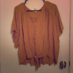 Mustard bow tie blouse